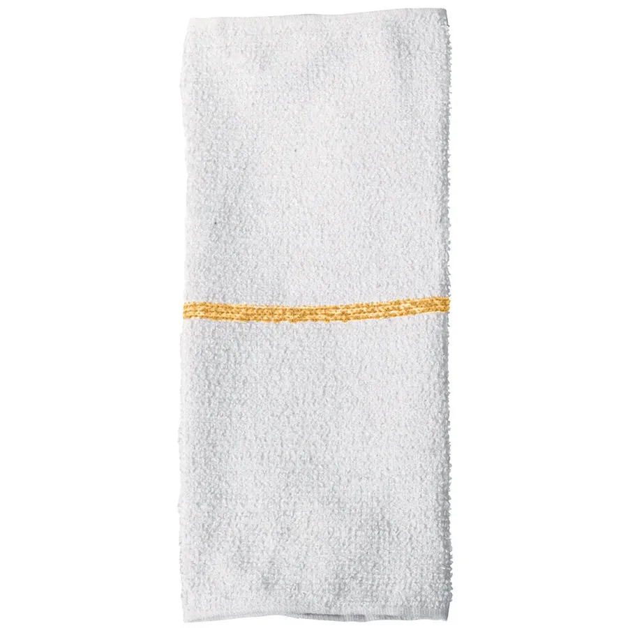 Universal 167701BRTGLS - 16" x 19" 100% Cotton Gold Striped Bar Towel 32 oz. - 12 / Pack