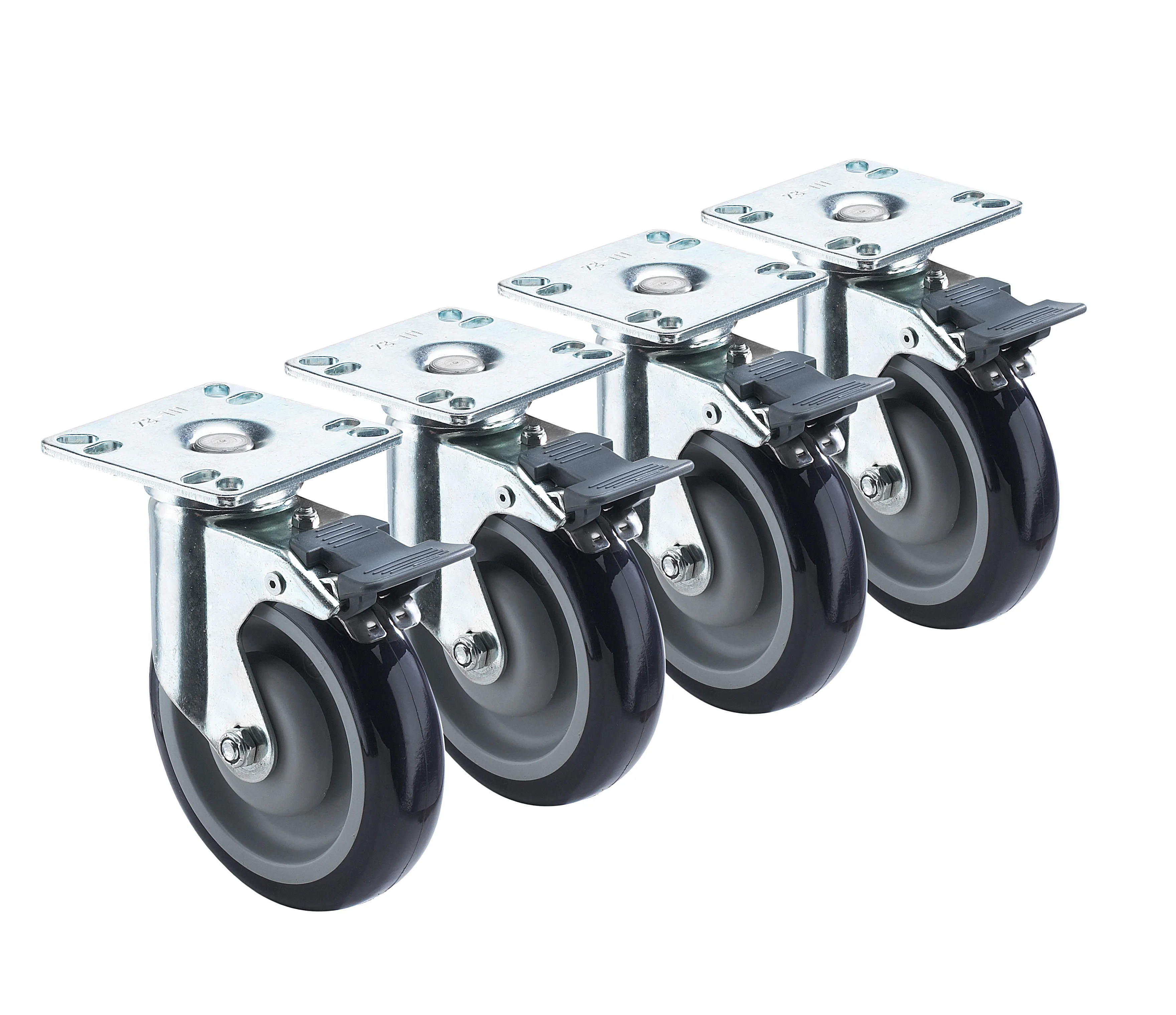Krowne 28220S - 3-1/2" x 3-1/2" Universal Plate Caster with Front Brake - 5" Wheel - Set of 4