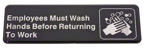 Update International S39-25BK - "Employees Must Wash Hands Before Returning To Work" Sign