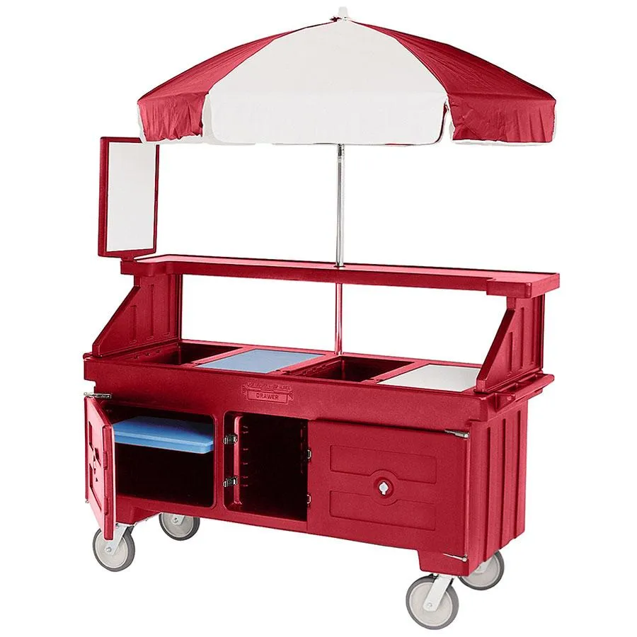 Cambro CVC72-158 - Camcruiser Hot Red Vending Cart w/ Umbrella 