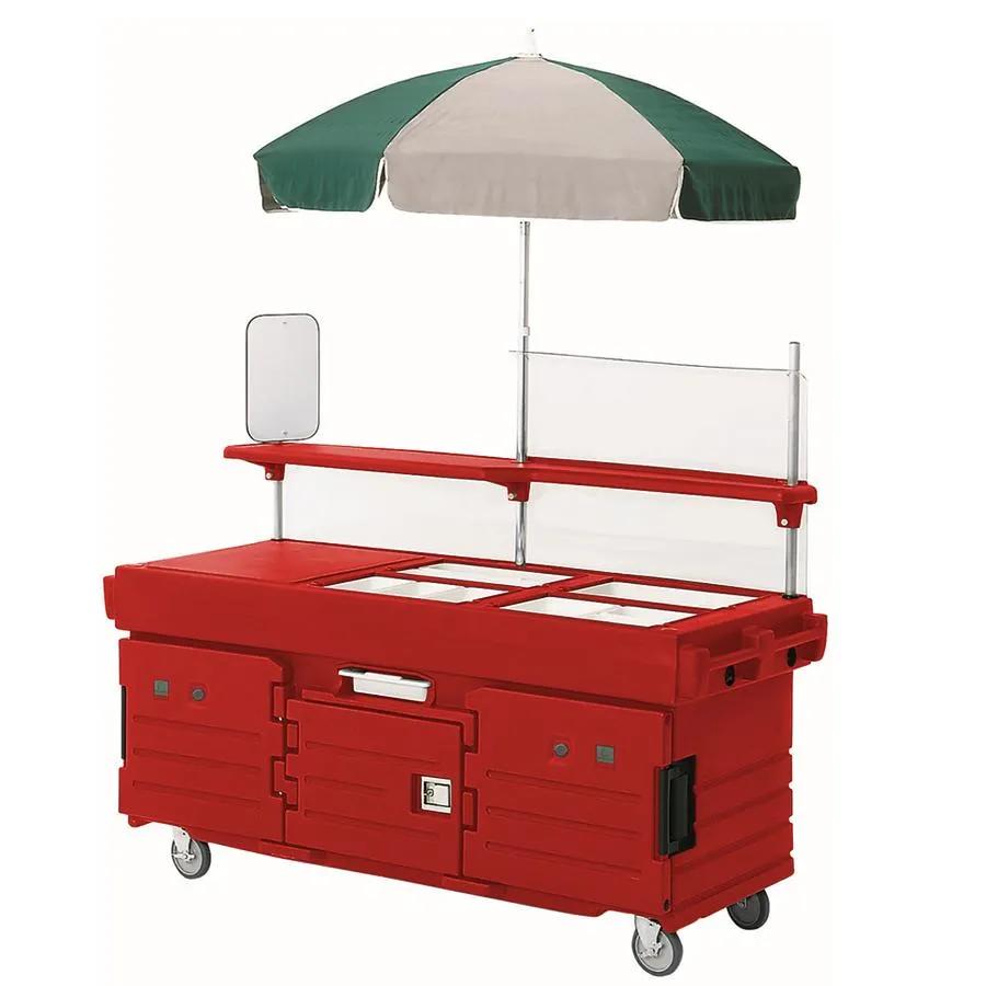 Cambro KVC854U-158 - CamKiosk Hot Red Vending Cart w/ Pan Wells and Umbrella 