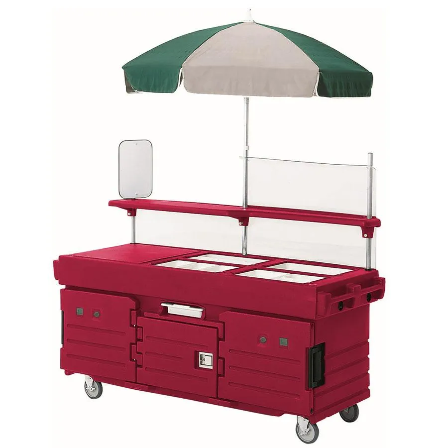 Cambro KVC856U-158 - CamKiosk Hot Red Vending Cart w/ Pan Wells and Umbrella 