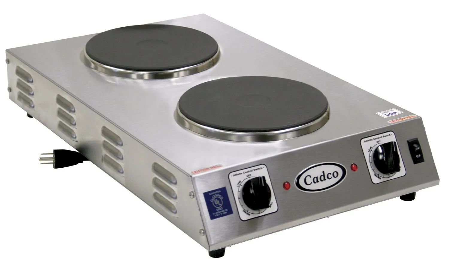 Cadco - CDR2CFB - Cast Iron Double Space Saver Hot Plate - 7.5"