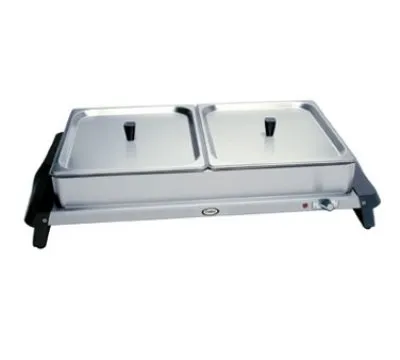 Cadco - WTBS2 - Stainless Steel Double Buffet Server w/ Stainless Steel Lids