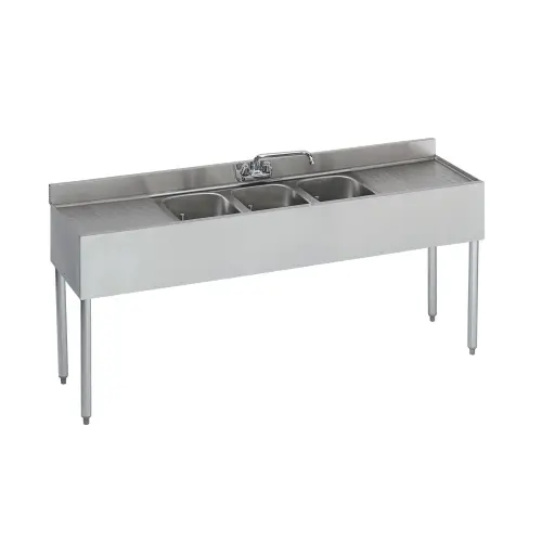 Krowne Metal - 21-73C - 2100 Series 84" Three Compartment Bar Sink - 24" Drainboards on Left/Right