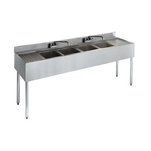 Krowne Metal - 21-64C - 2100 Series 72" Four Compartment Bar Sink - 12" Drainboards on Left/Right