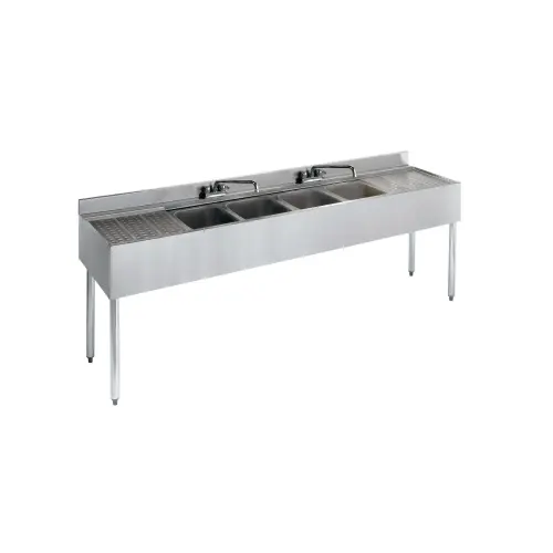 Krowne Metal - 21-74C - 2100 Series 84" Four Compartment Bar Sink - 18" Drainboards on Left/Right