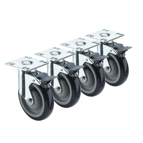 Krowne 28220S - 3-1/2" x 3-1/2" Universal Plate Caster with Front Brake - 5" Wheel - Set of 4