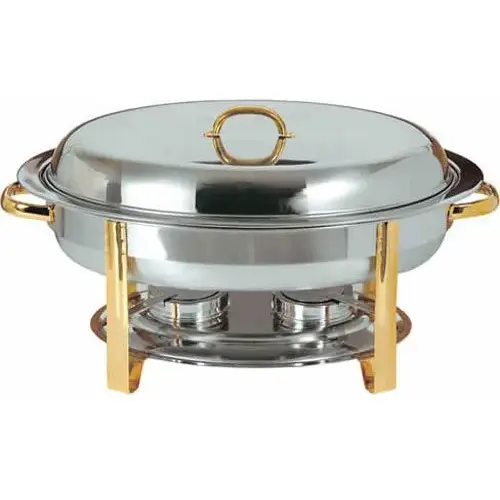Update International DC-3 - 6 Qt - Stainless Steel Oval Gold-Accented Chafer