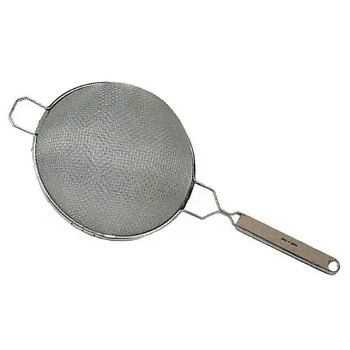 Update International SDF-6/SS - 12.5" x 2.5" x 6.25" - Stainless Steel Fine Double Mesh Wooden Handle Strainer  