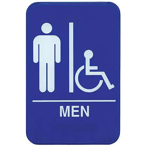 Update International S69-9BL - 9" x 0.13" x 6" - Sign - Board - Men/Accessible Sign - - White on Blue  