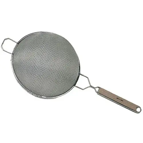 Update International SDF-8/SS - 14.38" x 2.5" x 7.88" - Stainless Steel Fine Double Mesh Wooden Handle Strainer  