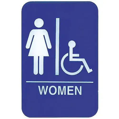 Update International S69-8BL - 9" x 0.13" x 6" - Sign - Board - Women/Accessible Sign - - White on Blue  