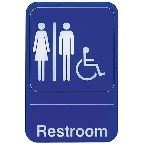 Update International S69-7BL - 9" x 0.13" x 6" - Sign - Board - Restroom/Accessible Sign - - White on Blue  