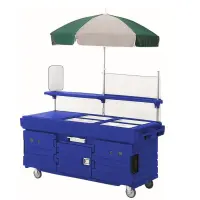 Cambro KVC856U-186 - CamKiosk Navy Blue Vending Cart w/ Pan Wells and Umbrella 