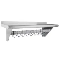 Universal PS-12-60 Stainless Steel Pot Rack w/ Shelf and 10 S/S Hooks - 12" x 60"