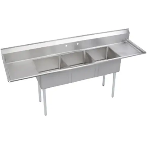 Universal LJ1824-3RL - 90" Three Compartment Sink W/ Two Drainboards