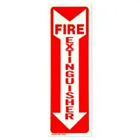 Universal  472E1101G  - White on Red Glow-in-the-Dark Fire Extinguisher Adhesive Label with Arrow - 4" x 12"